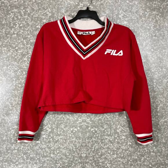 Fila Women's Red Retro 90's Style Streetwear Cropped Sweatshirt - Size Medium - Picture 1 of 7